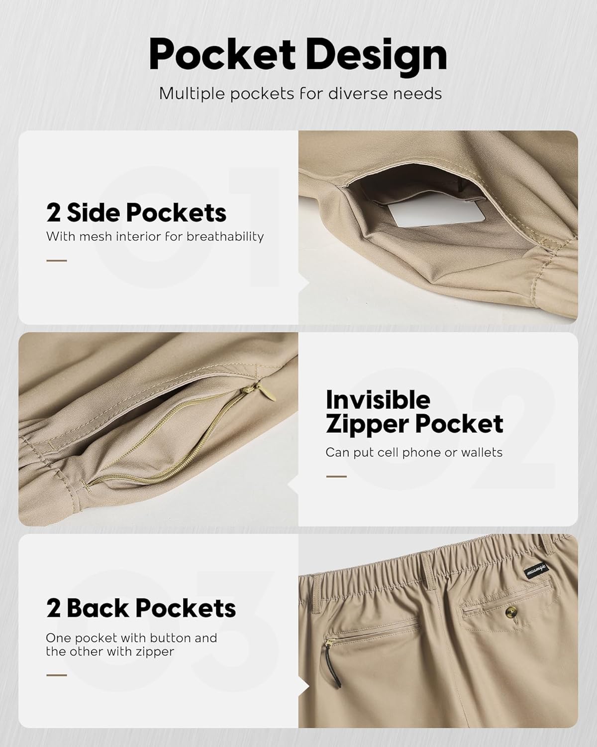Thumbnail 3 de maamgic Men's 5/7 Inch Casual Classic Fit Shorts with Multi-Pocket Quick Dry