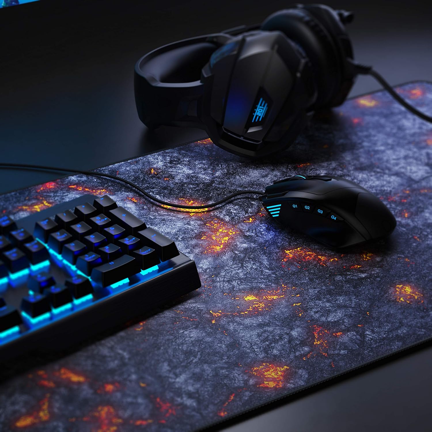 Detalle de TITANWOLF Gaming-Mauspad „Titanwolf Lava“ (1200x400 mm) – XXXL Übergröße für mehr Platz und präzise Maussteuerung