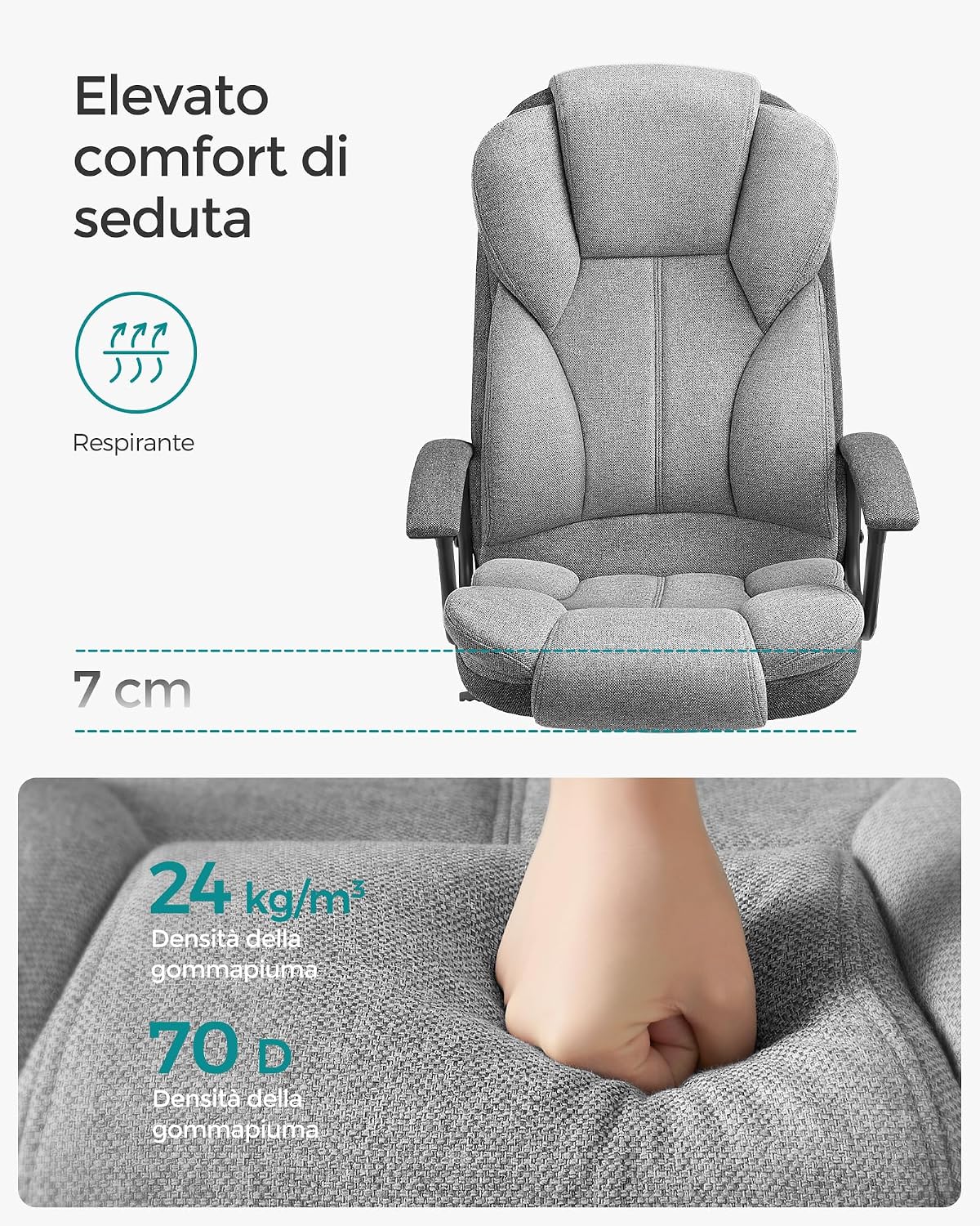 Detalle 2 de SONGMICS Sedia da Ufficio OBG057G01: ergonomia regolabile e comfort per una daily workstation