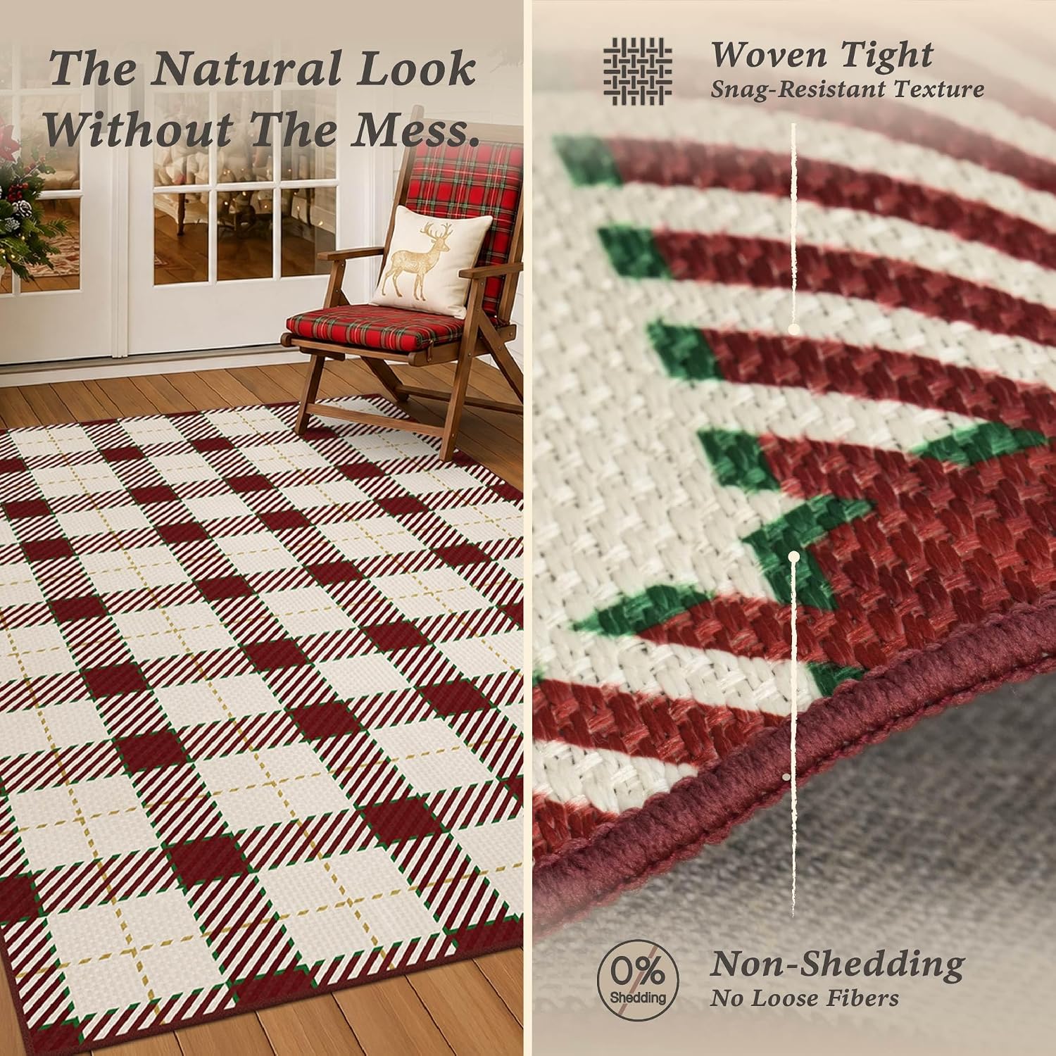 Detalle de JTJ RUG-101-WHITERED 2' x 6' Christmas Runner Rug, Washable Plaid
