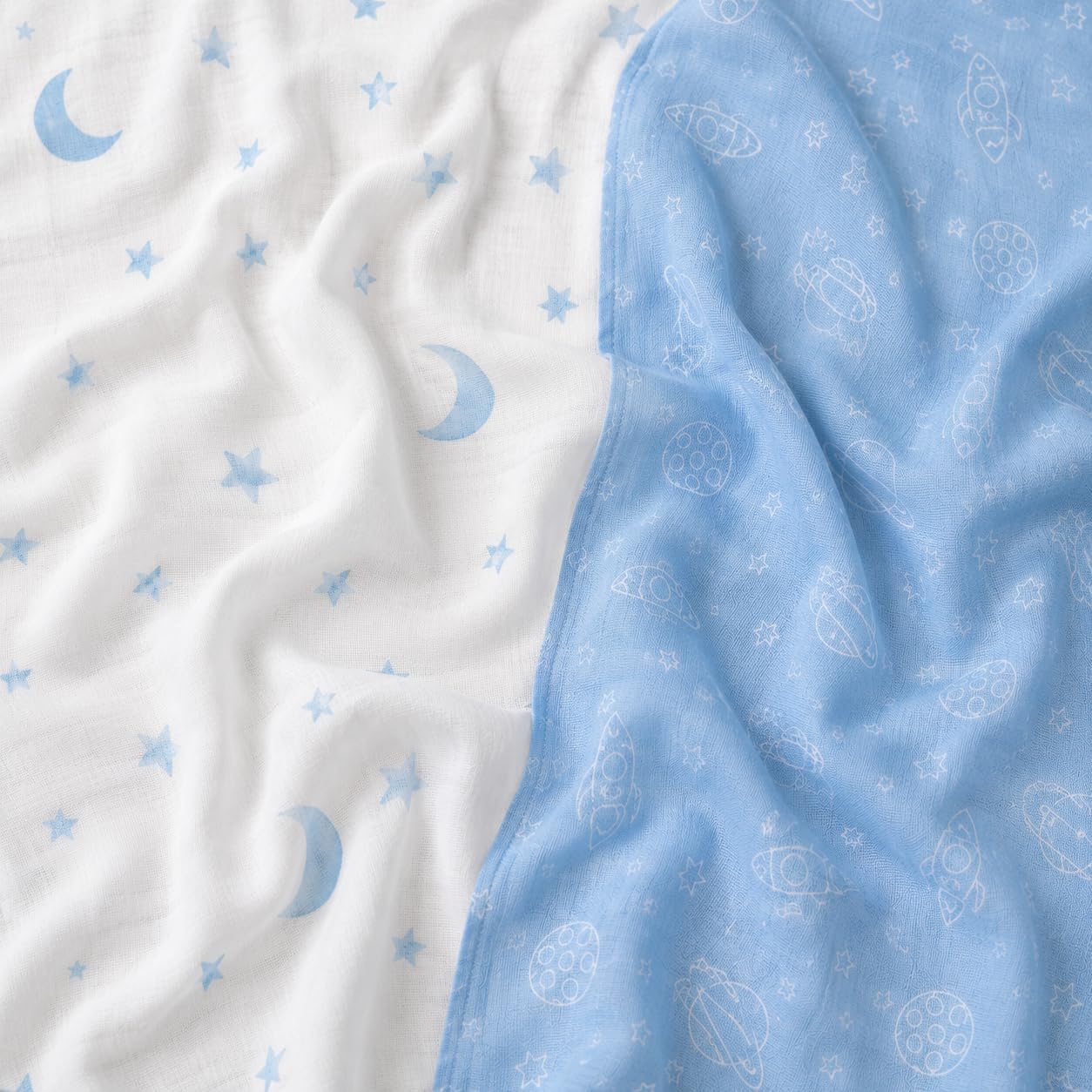 Thumbnail 6 de Large Baby Muslin Cloths (Pack of 6) 100% Cotton Muslin Squares – Soft, Absorbent & Breathable | Baby Blue Collection