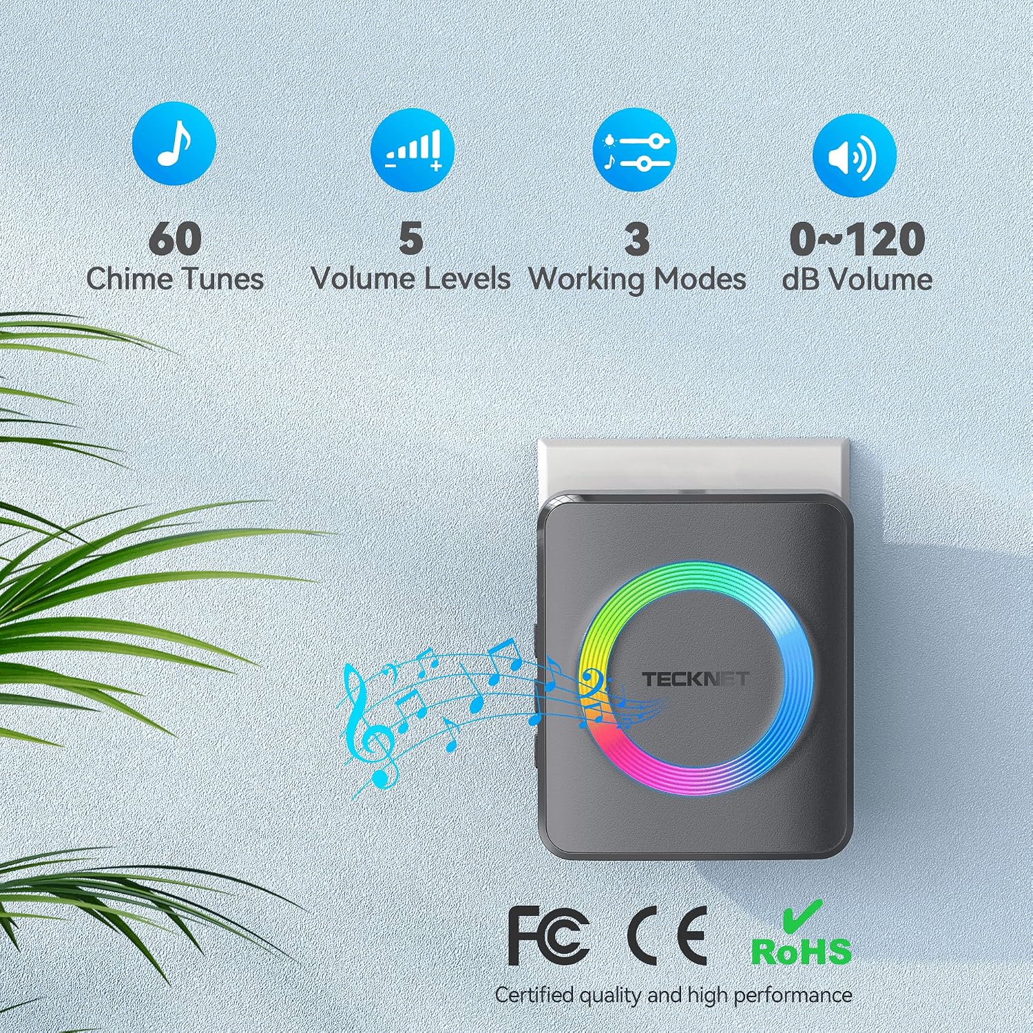 Detalle de TECKNET Wireless Doorbell 600m IP65