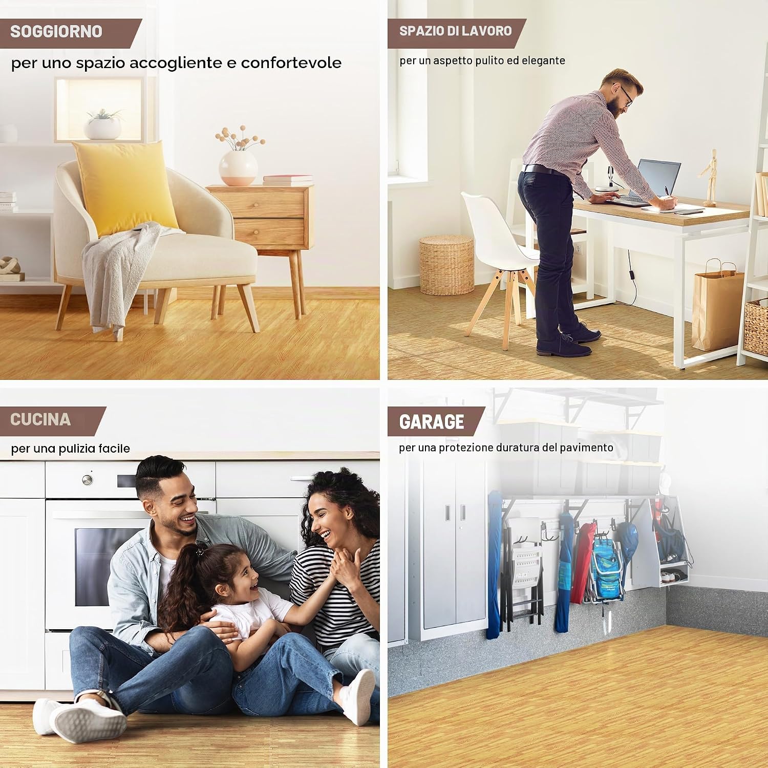 Detalle de Yes4All TDV8 Tappeto ad incastro 12SQFT, 1,1 m² – 12 piastrelle in EVA con effetto legno, incastro reversibile