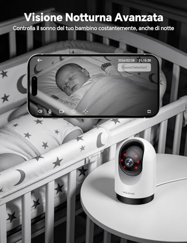 Detalle 2 de WOLFANG WS03: Telecamera Wi‑Fi Interna 2K (3MP) con Tracciamento 360°, Audio Bidirezionale e Visione Notturna