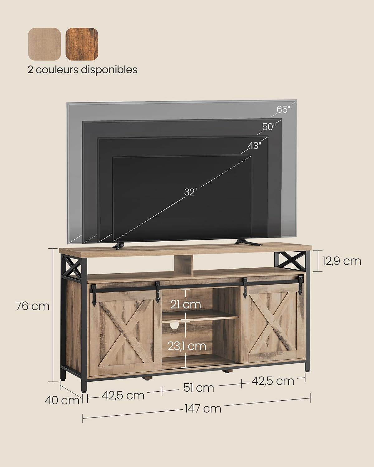 Thumbnail 5 de VASAGLE LTV071B50V1 Meuble TV 147 cm