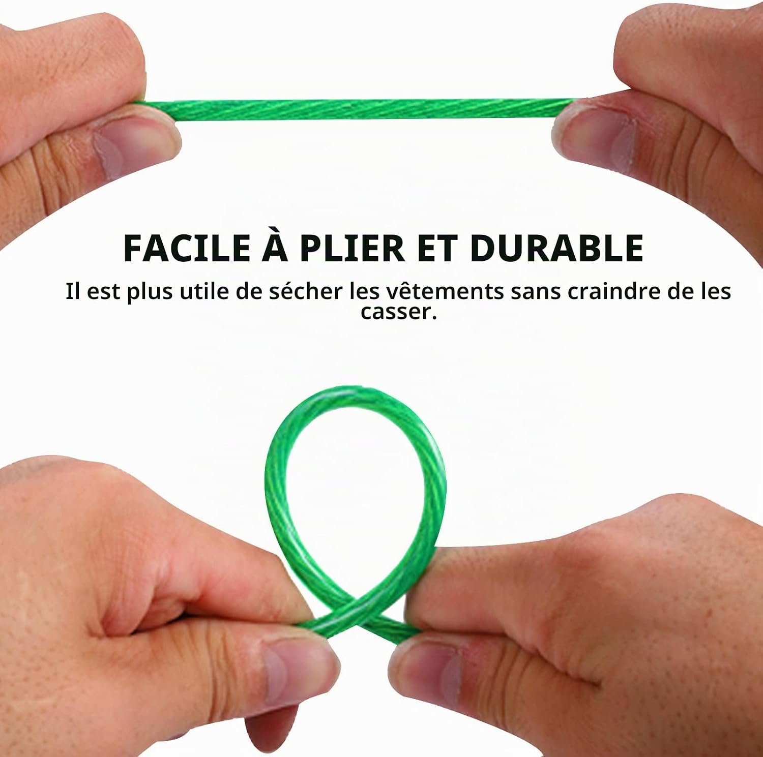 Detalle 1 de E-RFSEY waslijn met stalen kern, 30 m, 4 mm en groene PVC-mantel
