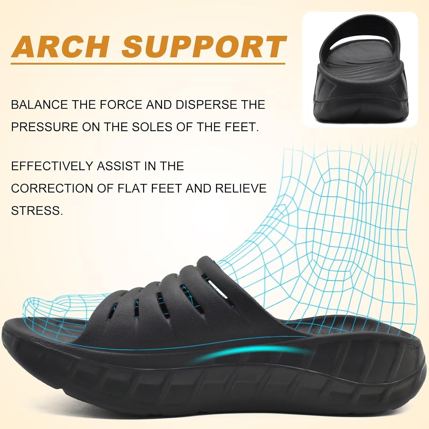 Thumbnail 2 de KuaiLu Men's Recovery Sandals with Orthotic Arch Support – Thick Cushion, Open Toe, Wide Width, Waterproof