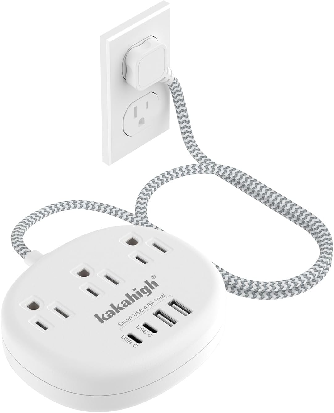Detalle de kakahigh 771 Power Strip with 3 AC Outlets, 4 USB Ports and USB-C