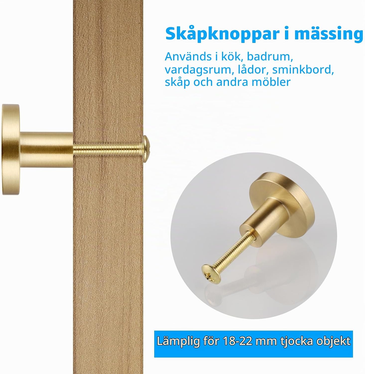 Detalle 1 de JIZZU runda möbelknoppar i massiv mässing, guldfärgade, 28 mm, 4-pack