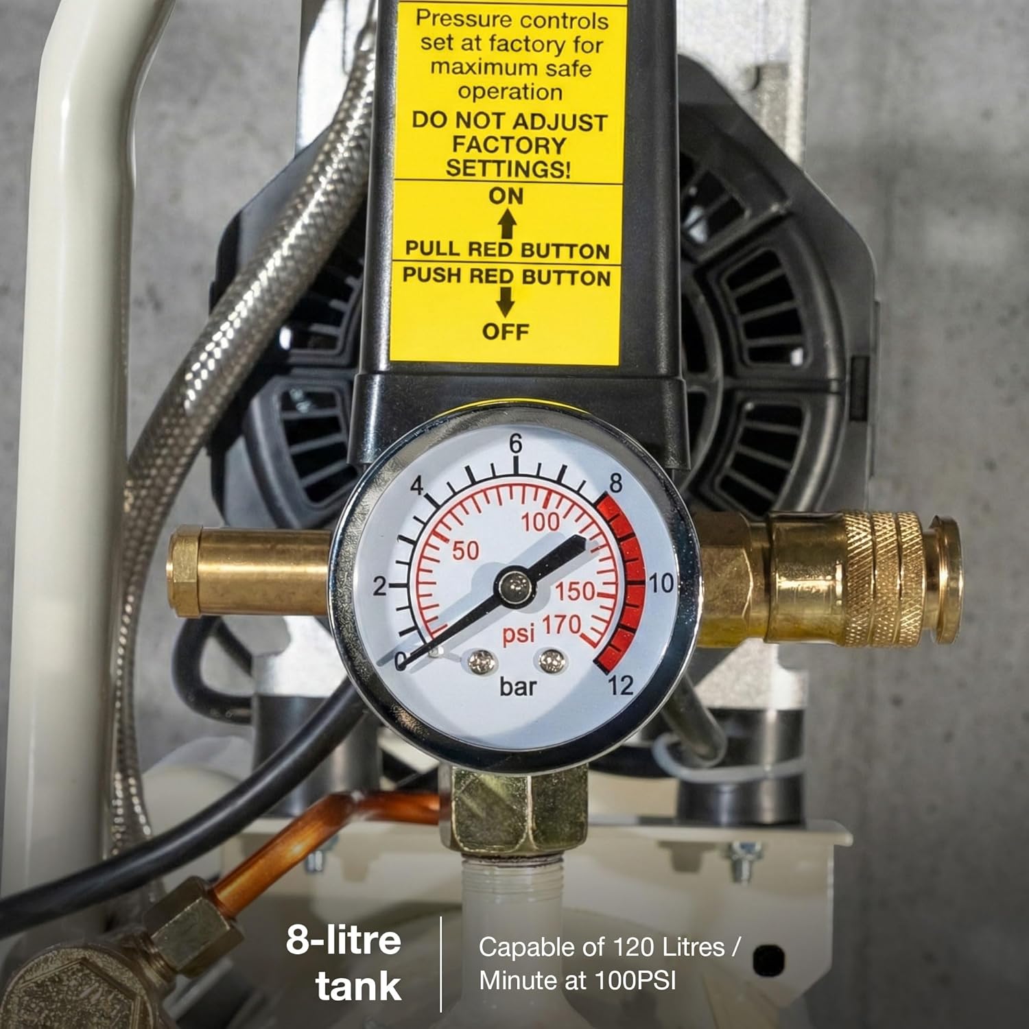 Thumbnail 1 de Hyundai Low Noise Electric Air Compressor 8L Oil Free 550W Direct Drive (4CFM, 100psi) Portable