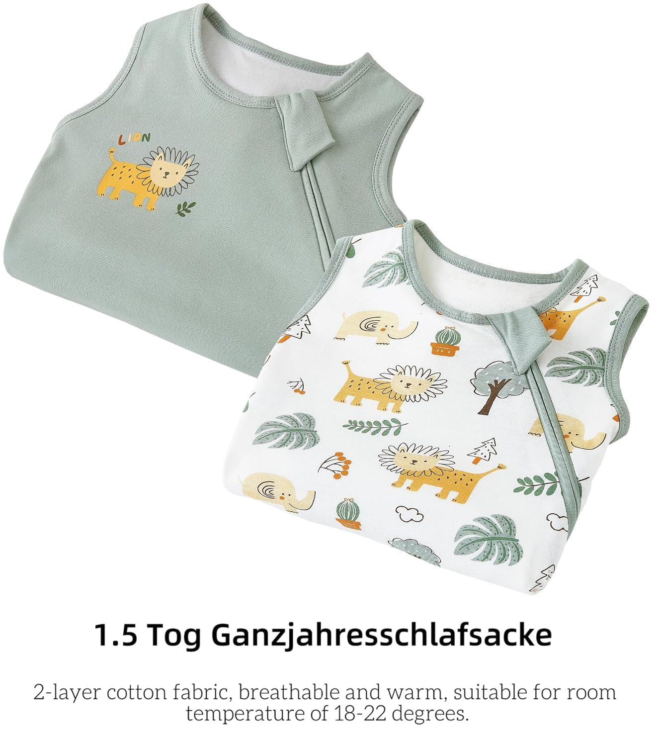 Thumbnail 2 de Chilsuessy Baby-Schlafsack 1,5 Tog im 2er-Set aus 100% Baumwolle – Ganzjahr, 78 cm (6–12 Monate)