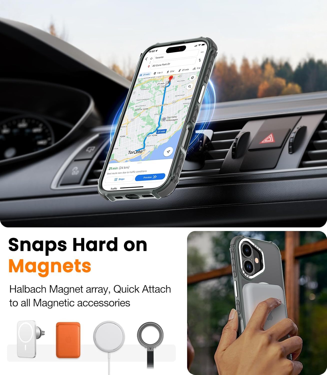 Detalle de DEERLAMN Strong Magnetic Case for iPhone 17 6.3-Inch (Frosted Gray) with Military Grade Drop Protection