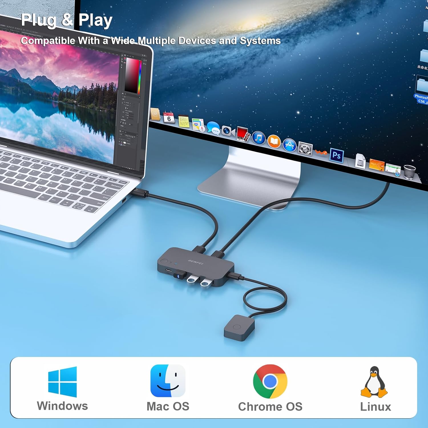 Thumbnail 5 de BENFEI USB 3.0 Switch 2-in-4-out für PC