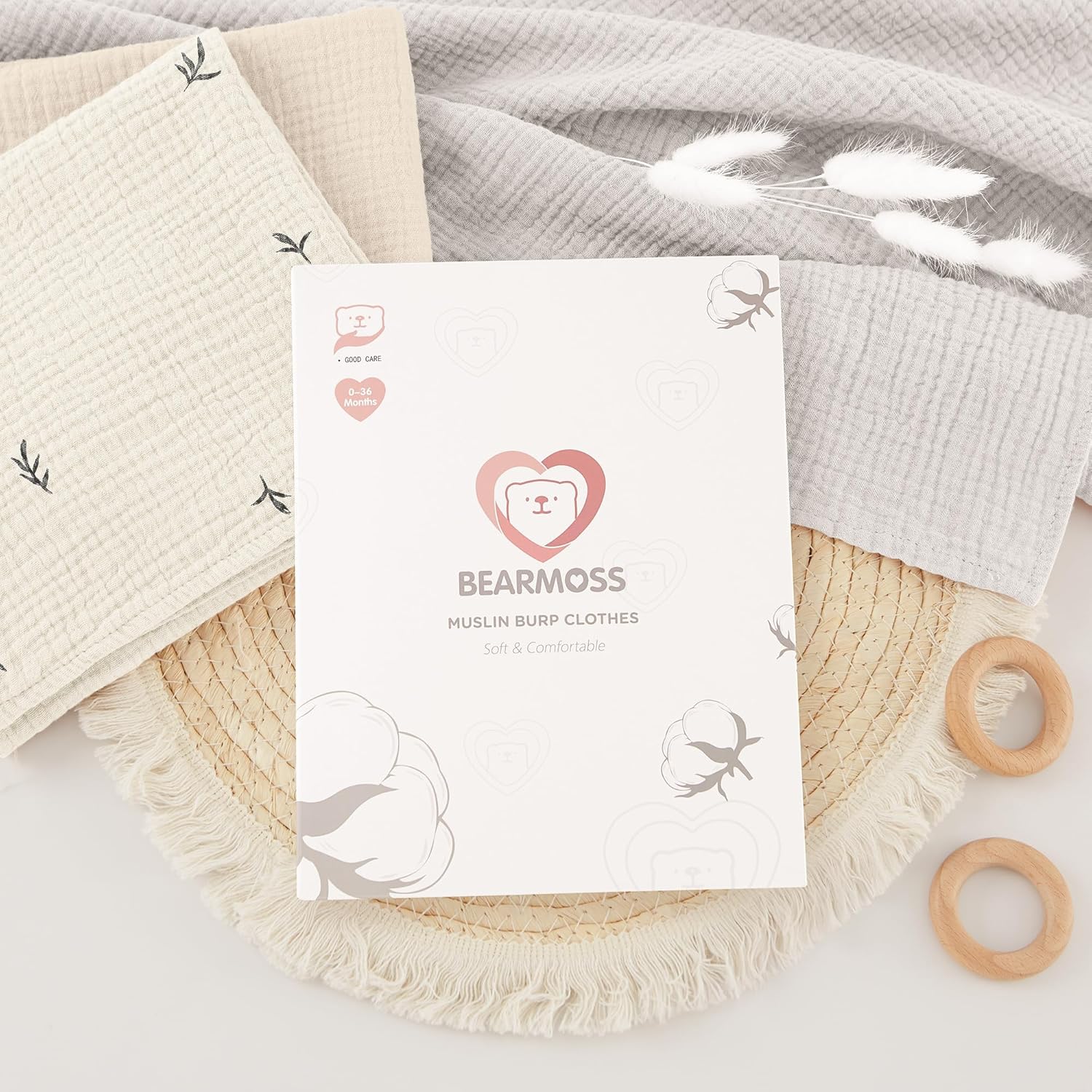 Thumbnail 6 de Bearmoss Moltontücher Baby – 100% Baumwolle, 60x60 cm, 3er Set