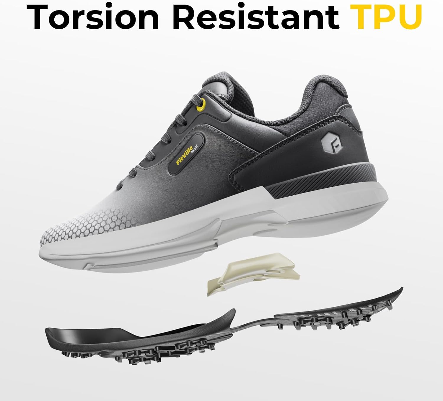 Detalle 2 de FitVille Mens Golf Shoes Extra Wide Fit Casual Trainers – Water Resistant Non Slip Spiked Outdoor Sneakers