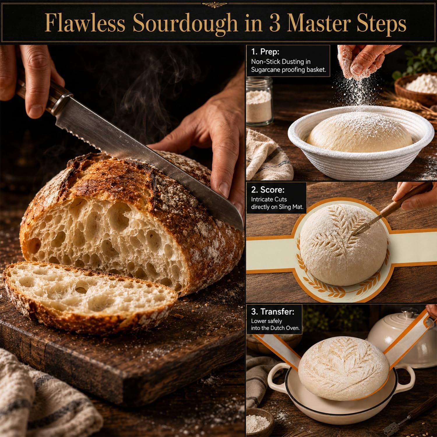 Thumbnail 6 de AHJ 6QT Enameled Cast Iron Dutch Oven for Bread Baking with Proofing Basket, Gloves & Sling