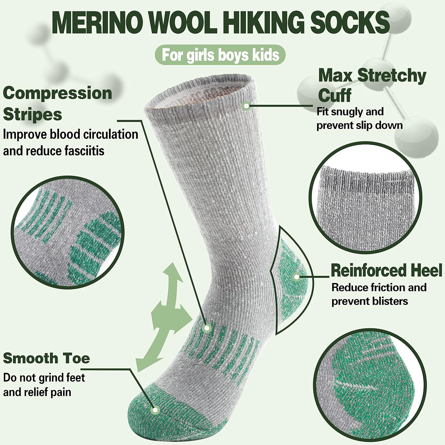 Thumbnail 4 de Sandsuced Kids Merino Wool Thermal Walking Socks 4 pairs