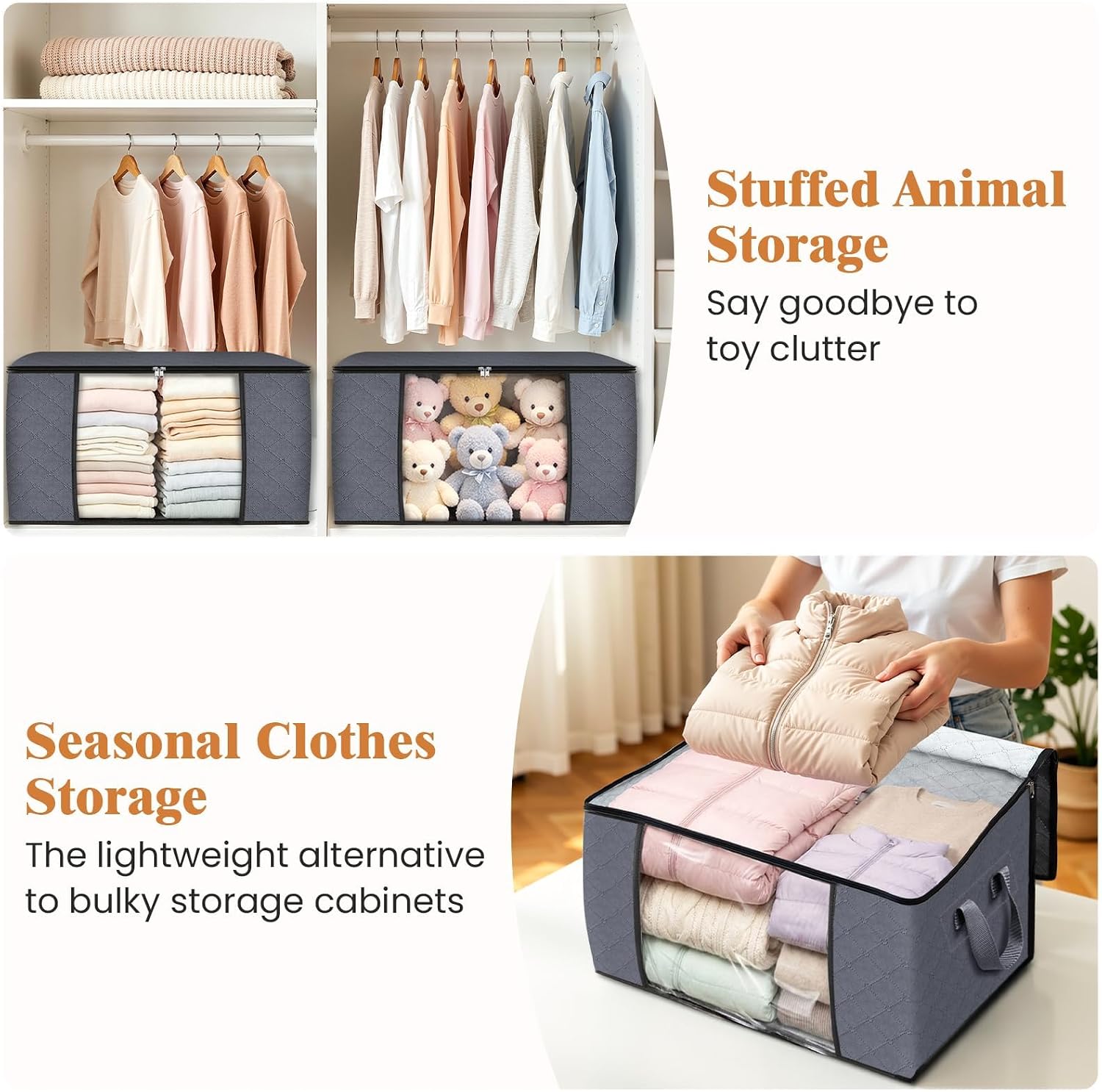 Detalle 2 de Fab totes 6-Pack Fabric Storage Bags with Clear Windows, Zippers and Handles