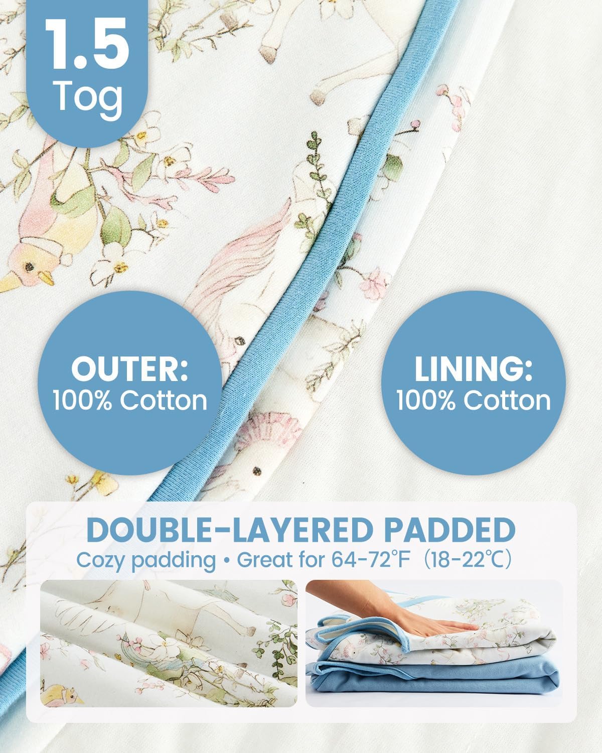 Thumbnail 2 de WYTbaby 2 Pack Baby Sleeping Bag – 0.5/1/1.5 TOG, 100% Cotton wearable blanket for 0–24 months