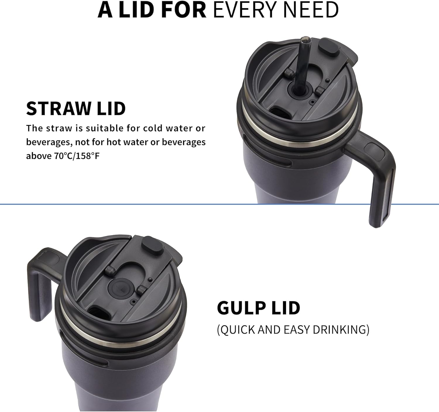Detalle de ALOUFEA 20 oz Insulated Coffee Mug Tumbler with Handle (Stainless Steel Travel Mug with Lid and Straw), Black