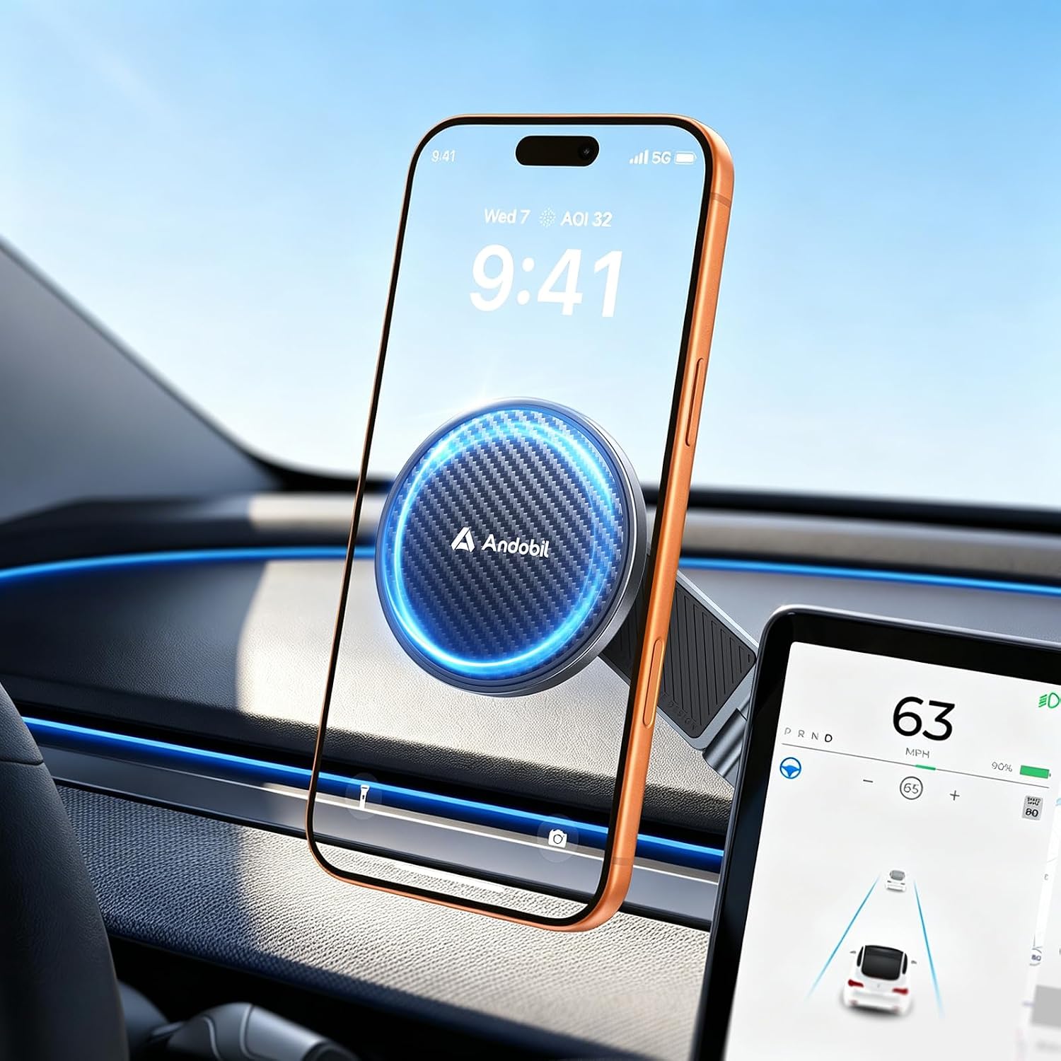 Detalle de andobil 3rd Gen Tesla Phone Mount, Magnetic, 360° Adjustable and Foldable