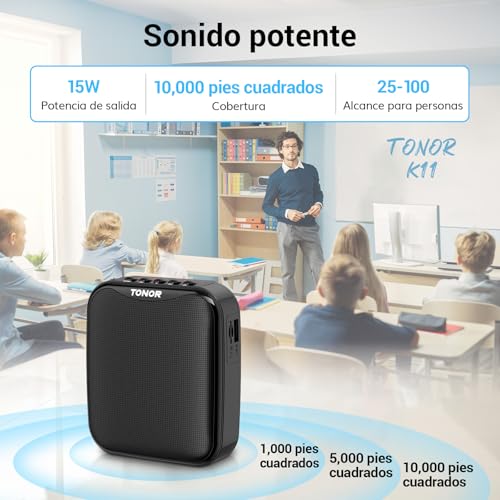Detalle 2 de TONOR 15W Wireless Altavoz con Micrófono Inalámbrico K11: PA portátil para docentes, guías y entrenadores