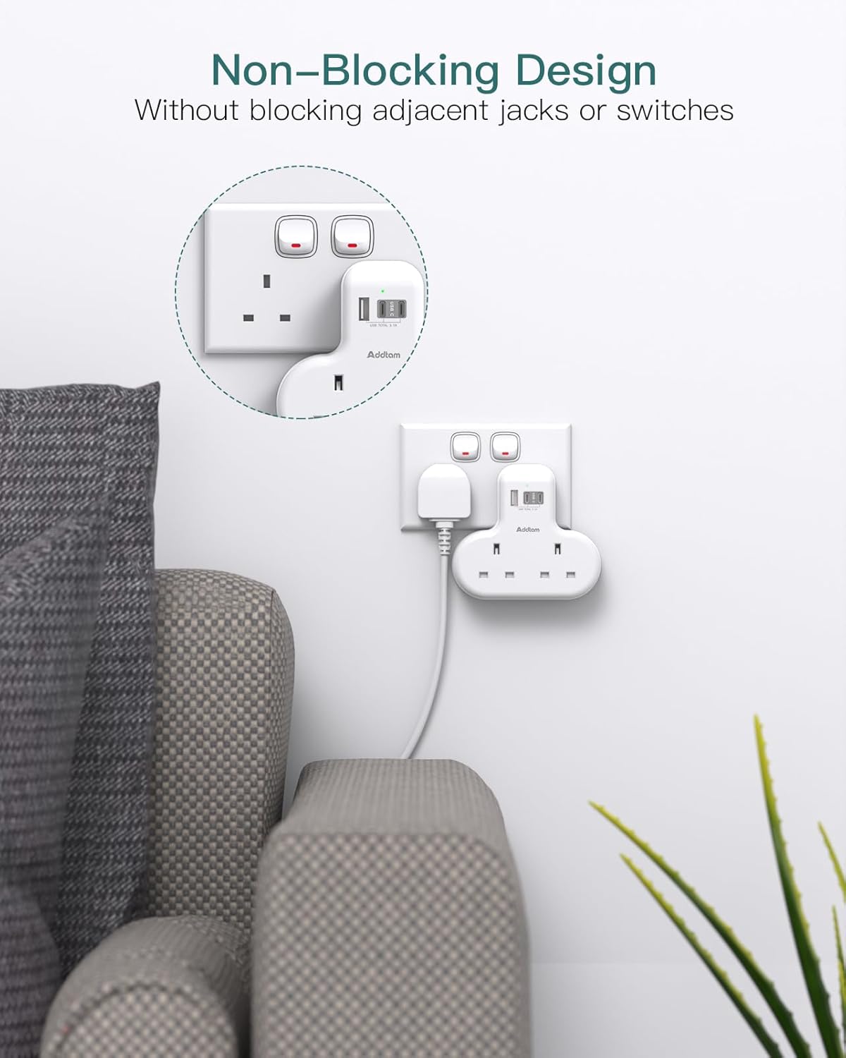 Thumbnail 3 de Addtam Double Plug Extension 13A with USB ports 🔌