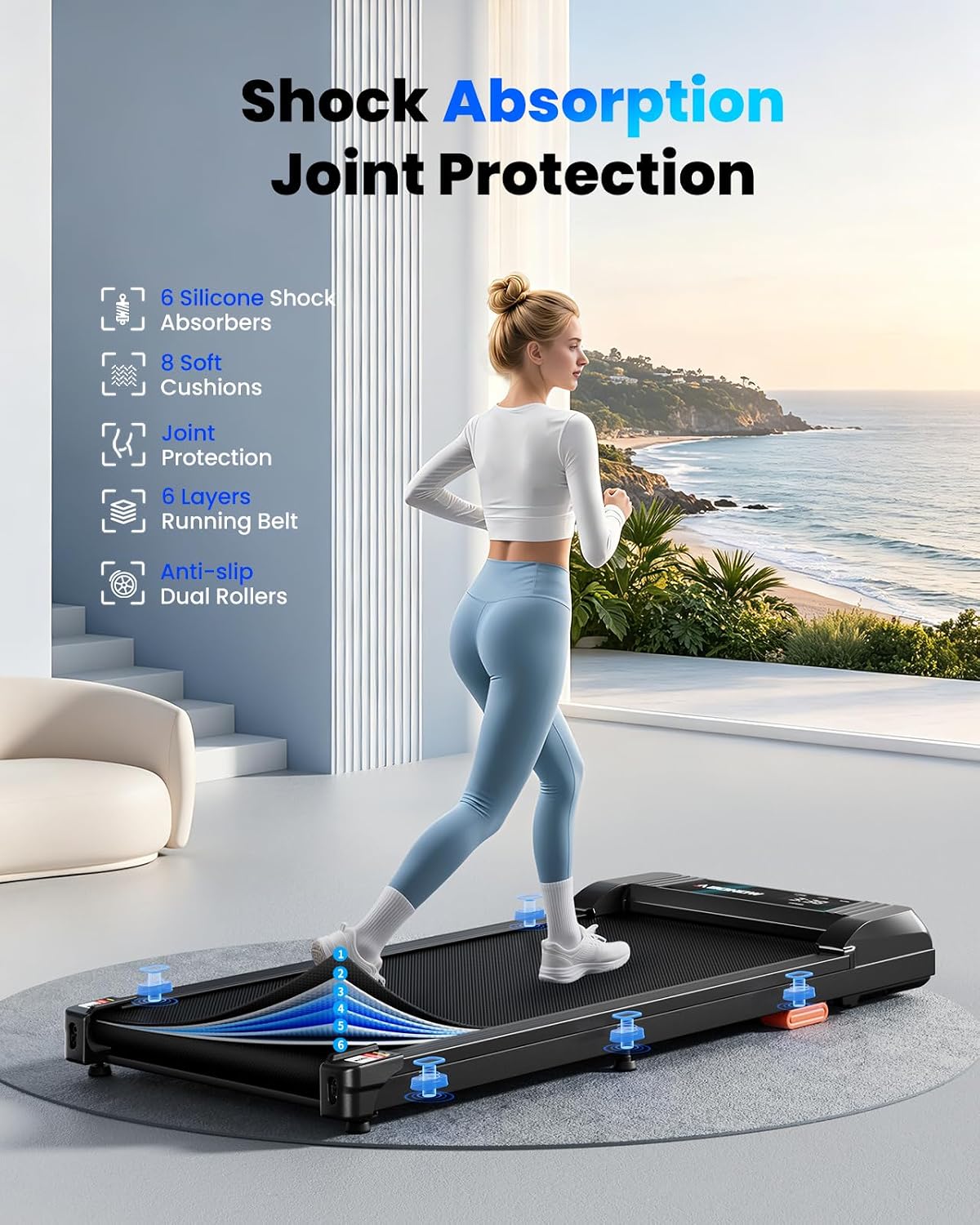 Detalle de Abonow Under-Desk Walking Pad Treadmill with 12% Manual Incline, 2.5 HP Motor