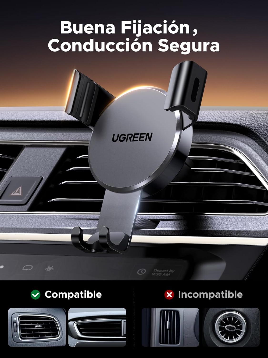 Detalle 2 de UGREEN Soporte móvil coche por gravedad 11 mm