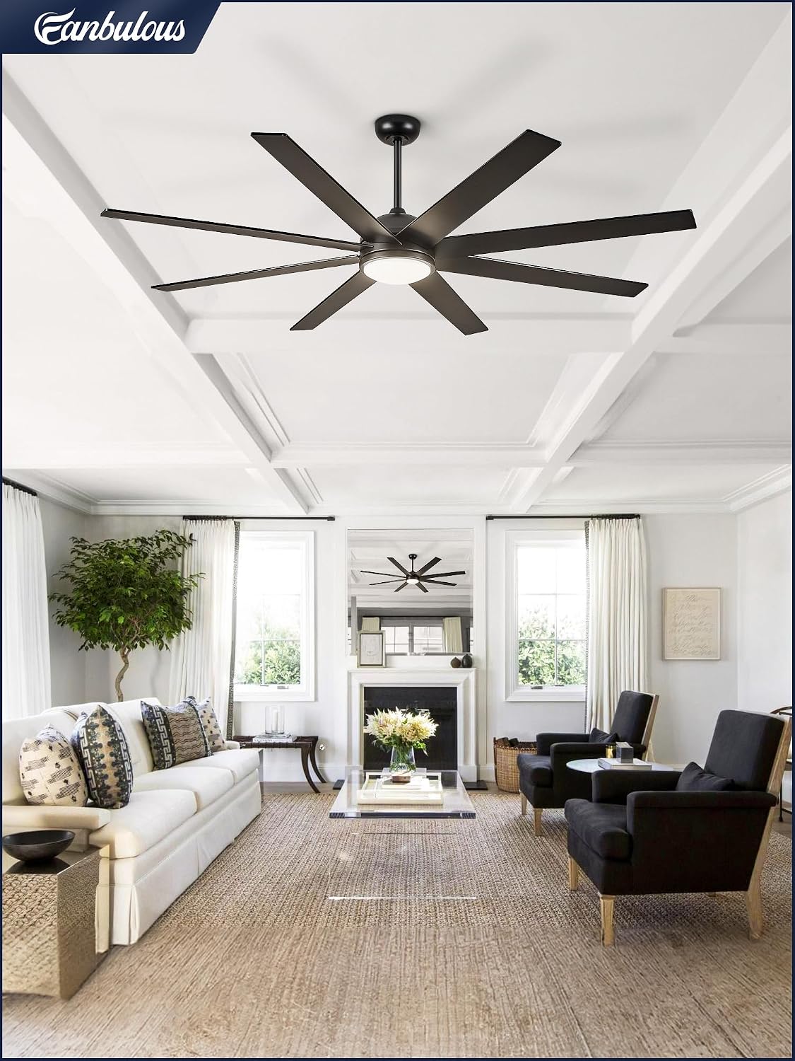 Thumbnail 6 de Fanbulous 65 Inch Ceiling Fan with Lights and Remote — Black Indoor/Outdoor, Quiet DC Motor