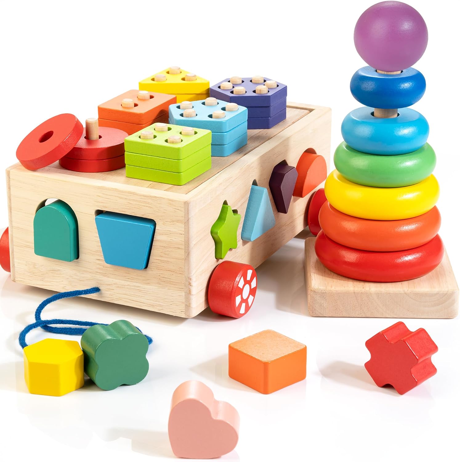 Detalle de Bravmate Montessori Wooden Shape Sorter for 12-18 Months