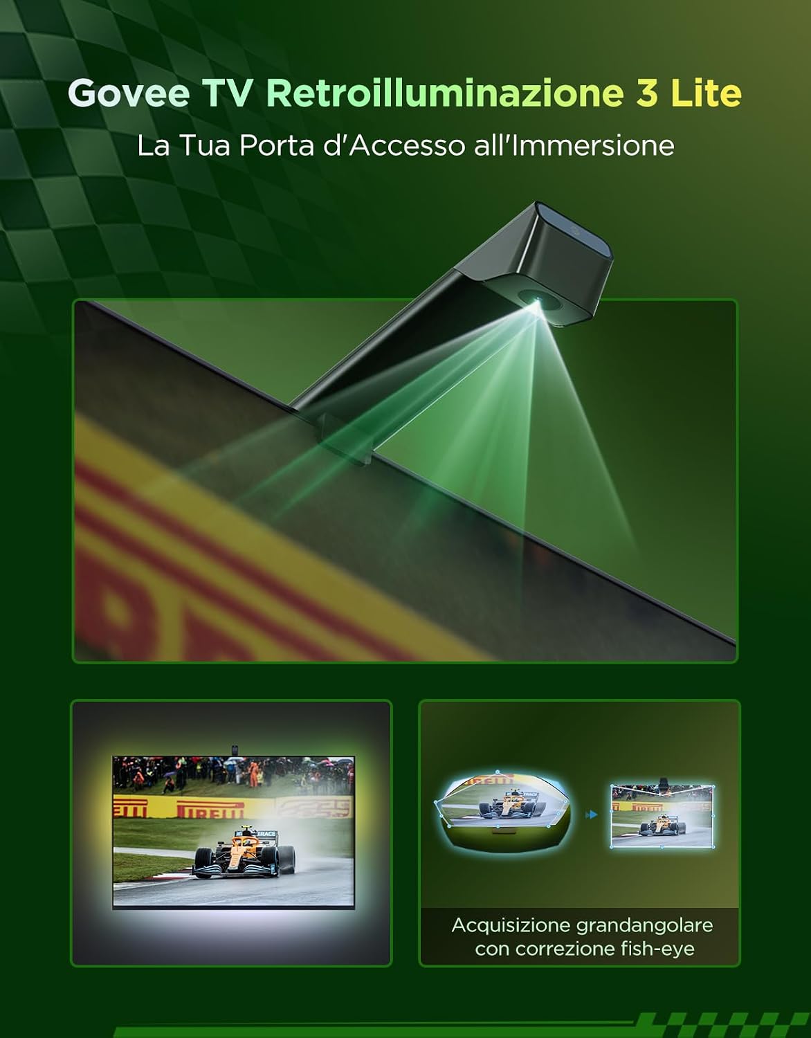Detalle de Govee LED TV Retroilluminazione 3 Lite: luce RGBICW, correzione fish-eye e controllo vocale per TV 55–65 pollici