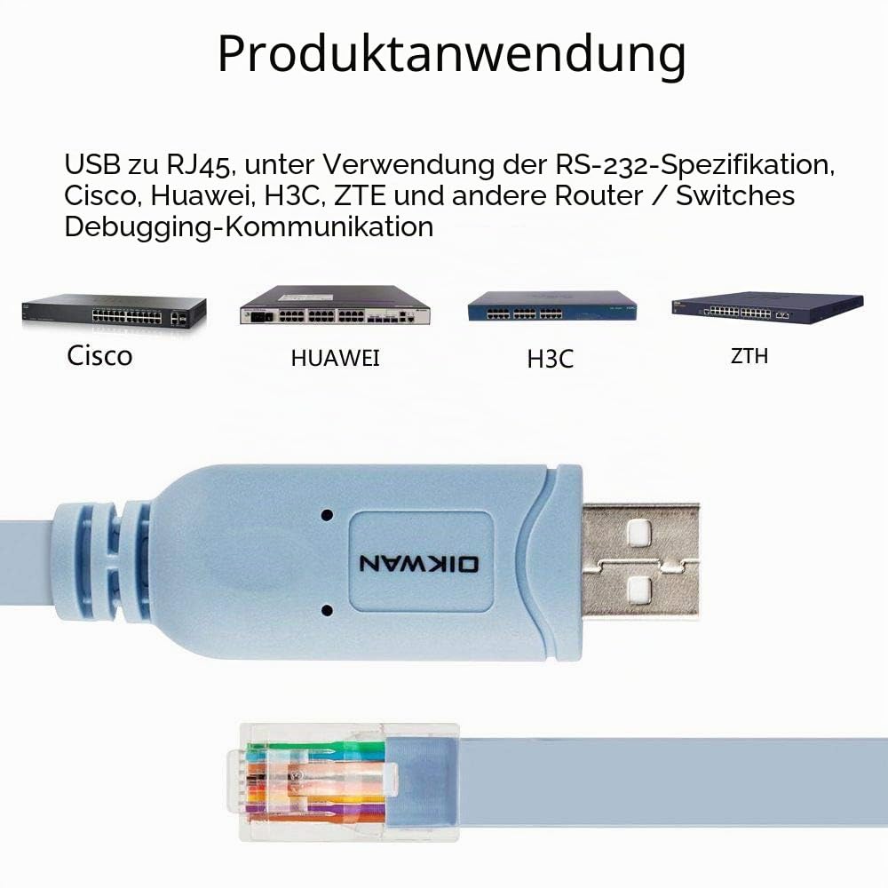 Detalle de OIKWAN USB-auf-RJ45 Konsolenkabel – 2er-Set für Router und Switches