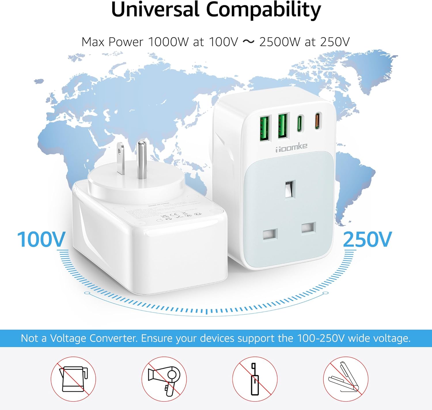 Thumbnail 2 de UK to US Plug Adapter with PD 35W USB-C Fast Charge (Type B) + 2 USB-A and 2 USB-C ports