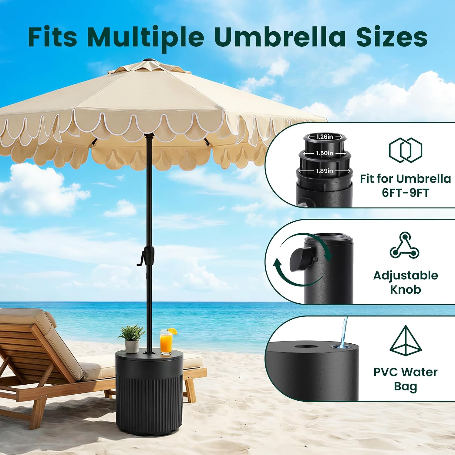 Detalle de OLILAWN Patio Umbrella Base, 90 lb