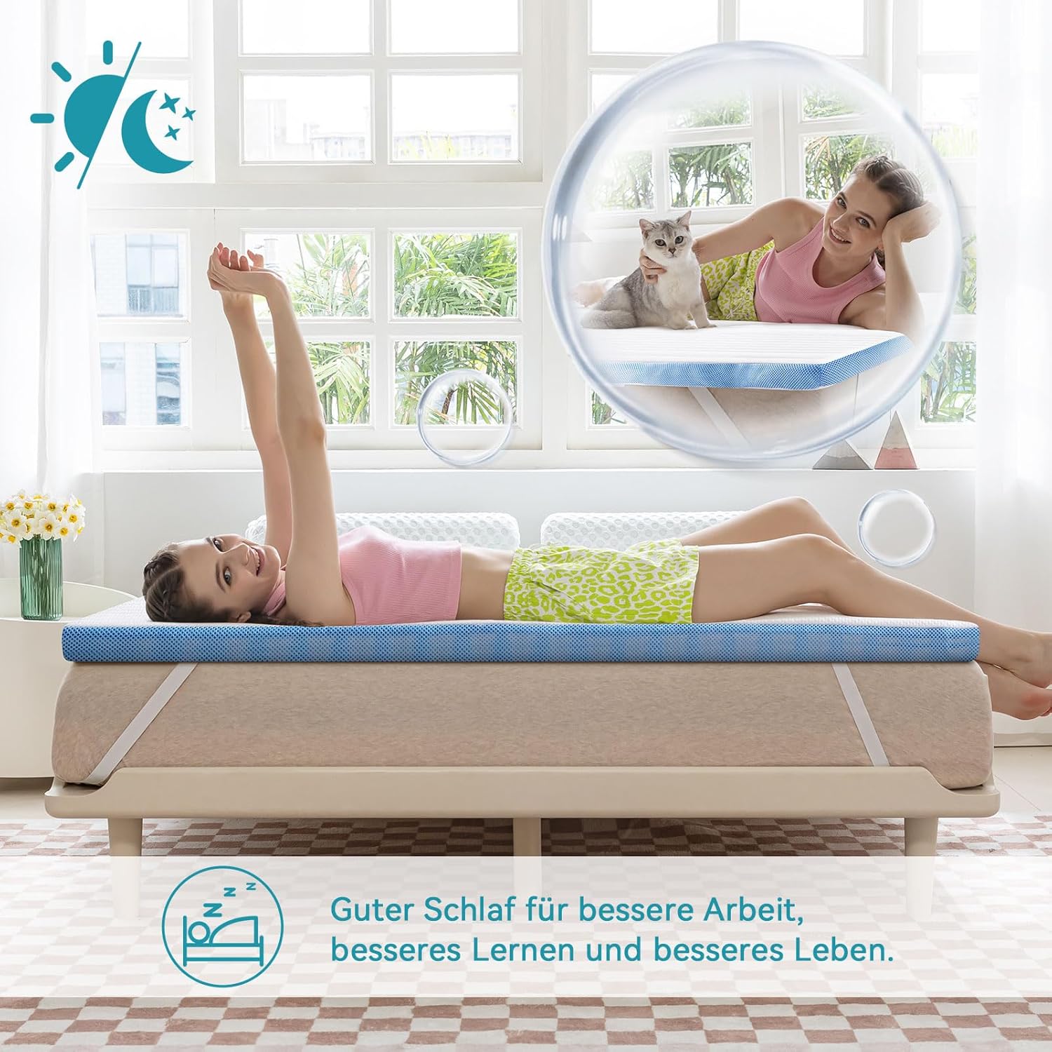 Detalle de Amazon Basics Memoryschaum-Matratzentopper 160 x 200 cm, 5 cm Höhe – mit Bandbefestigung