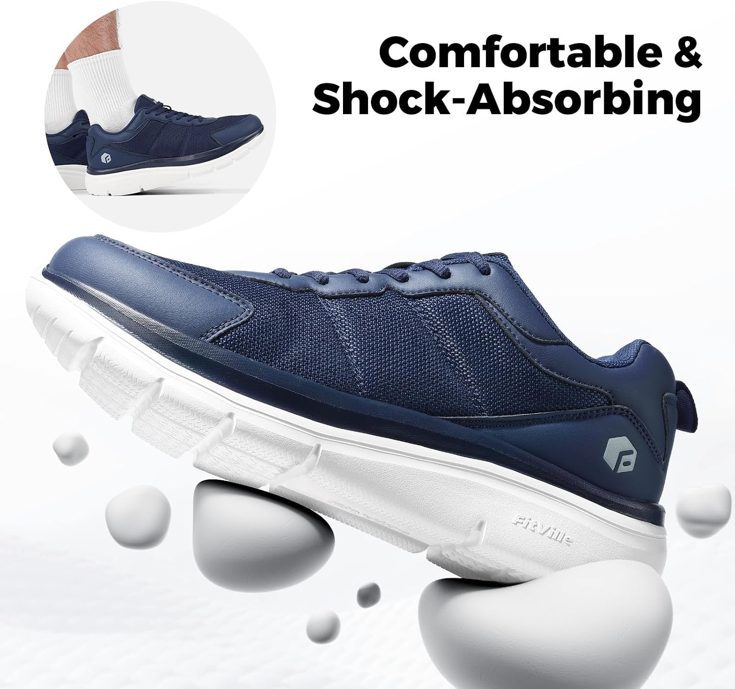 Detalle 2 de FitVille Chaussures de Marche Homme Pieds Larges — Semelle 5 cm, Tige Mesh Respirante