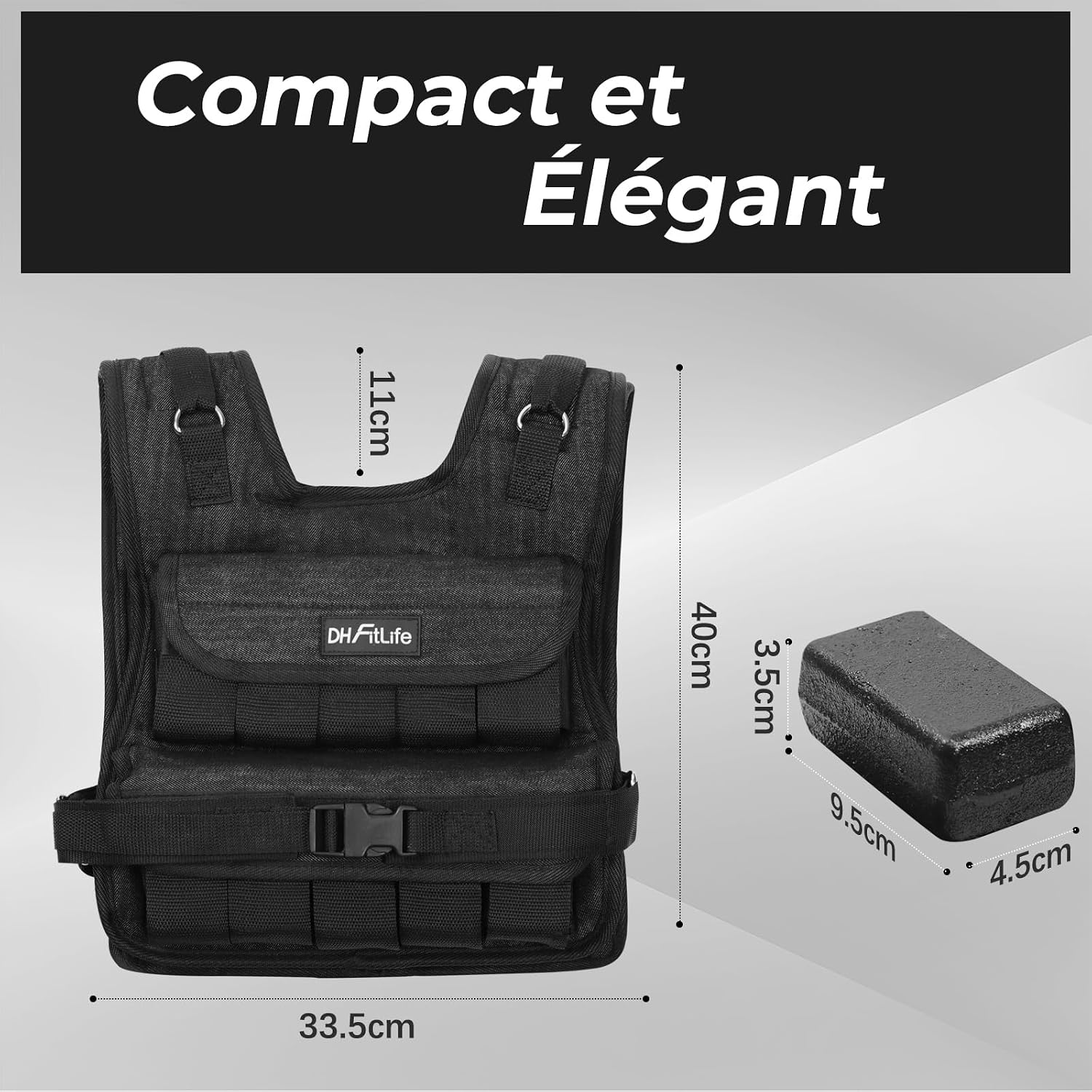 Detalle de DH FitLife Gilet lesté réglable 10/20 kg compact et stable (weighted vest) pour musculation