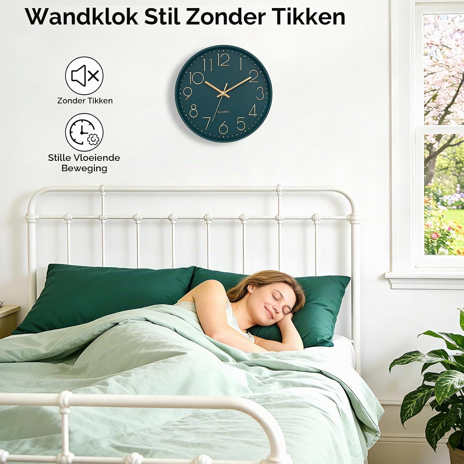 Thumbnail 6 de Lumuasky horloge murale moderne-vert wandklok 12 inch, stil en smaragdgroen