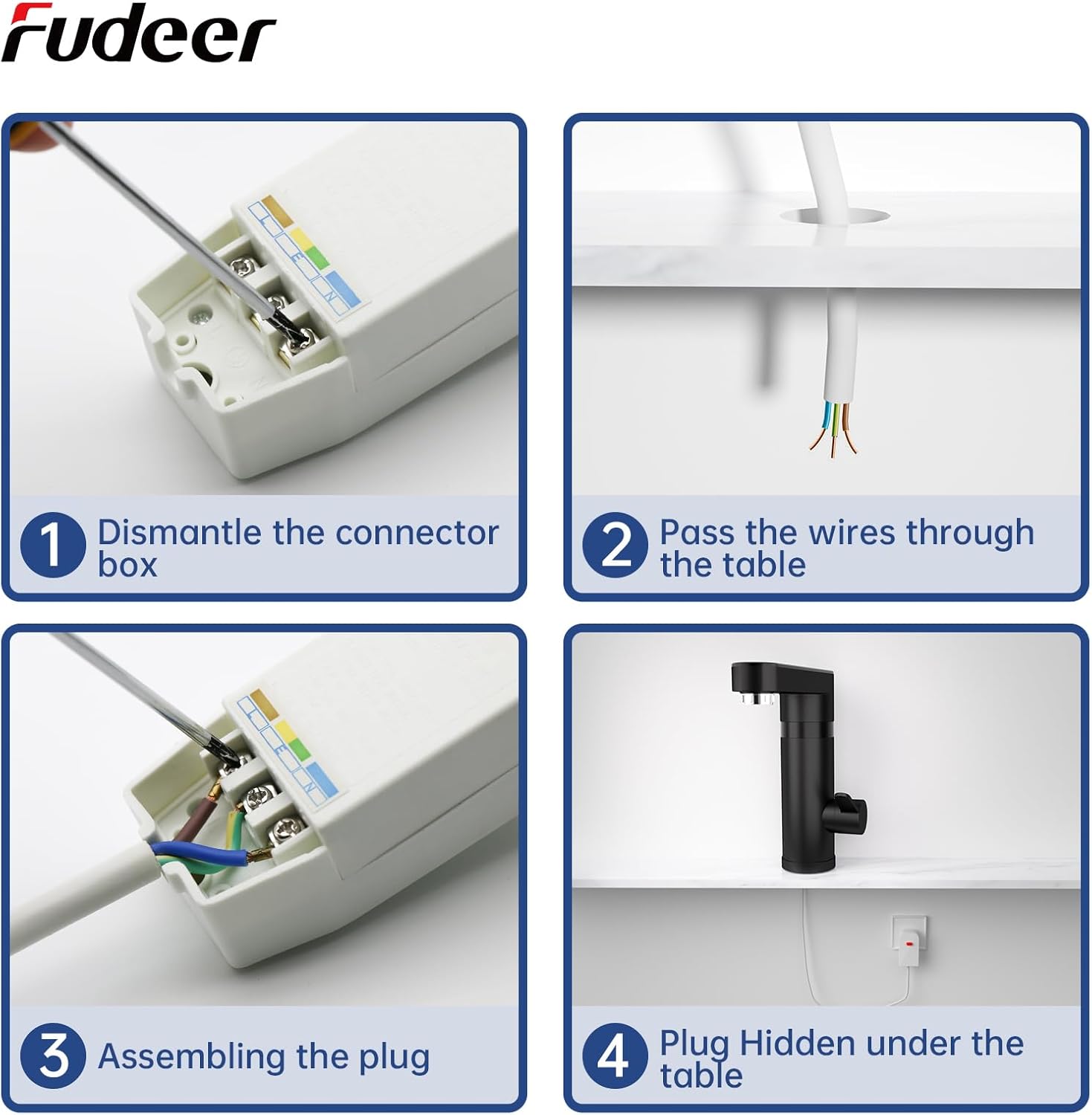 Thumbnail 4 de Fudeer 220V Electric Instant Hot Water Tap (3.3kW) – 120° Rotating, 30–45°C Digital Display, Black