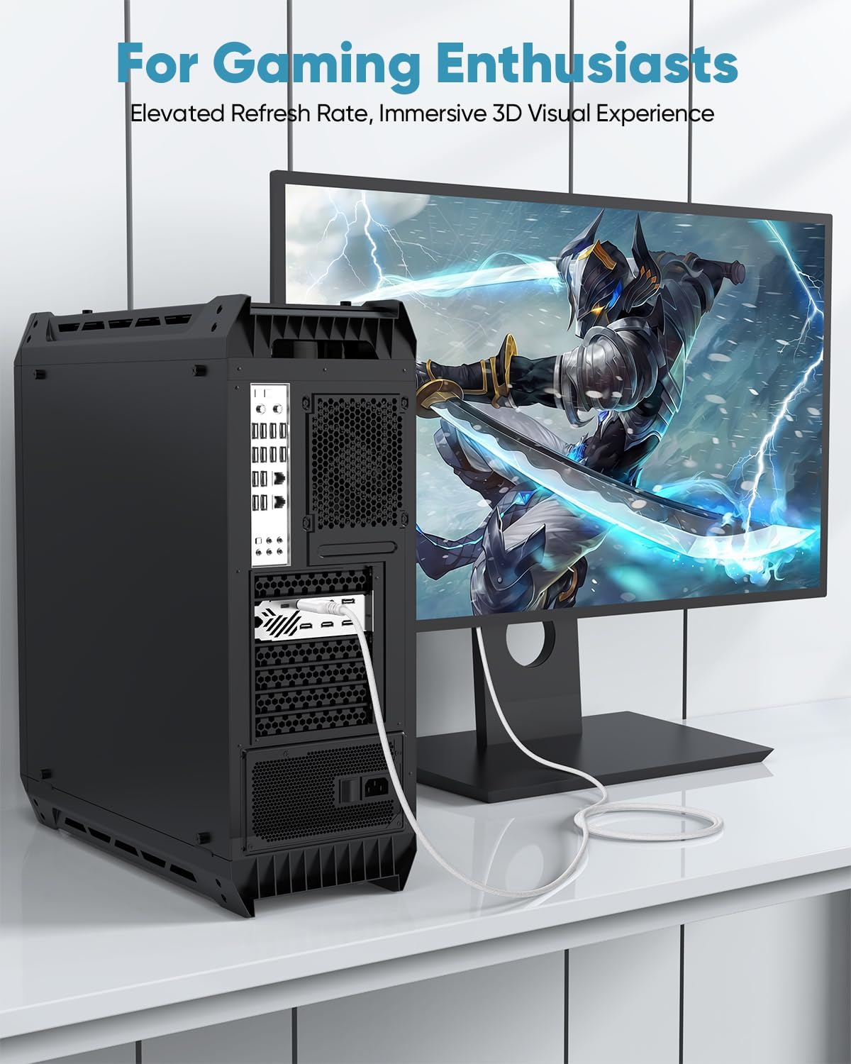 Thumbnail 6 de UVOOI 8K DisplayPort 1.4ケーブル 10フィート ホワイト・二重ナイロン編み
