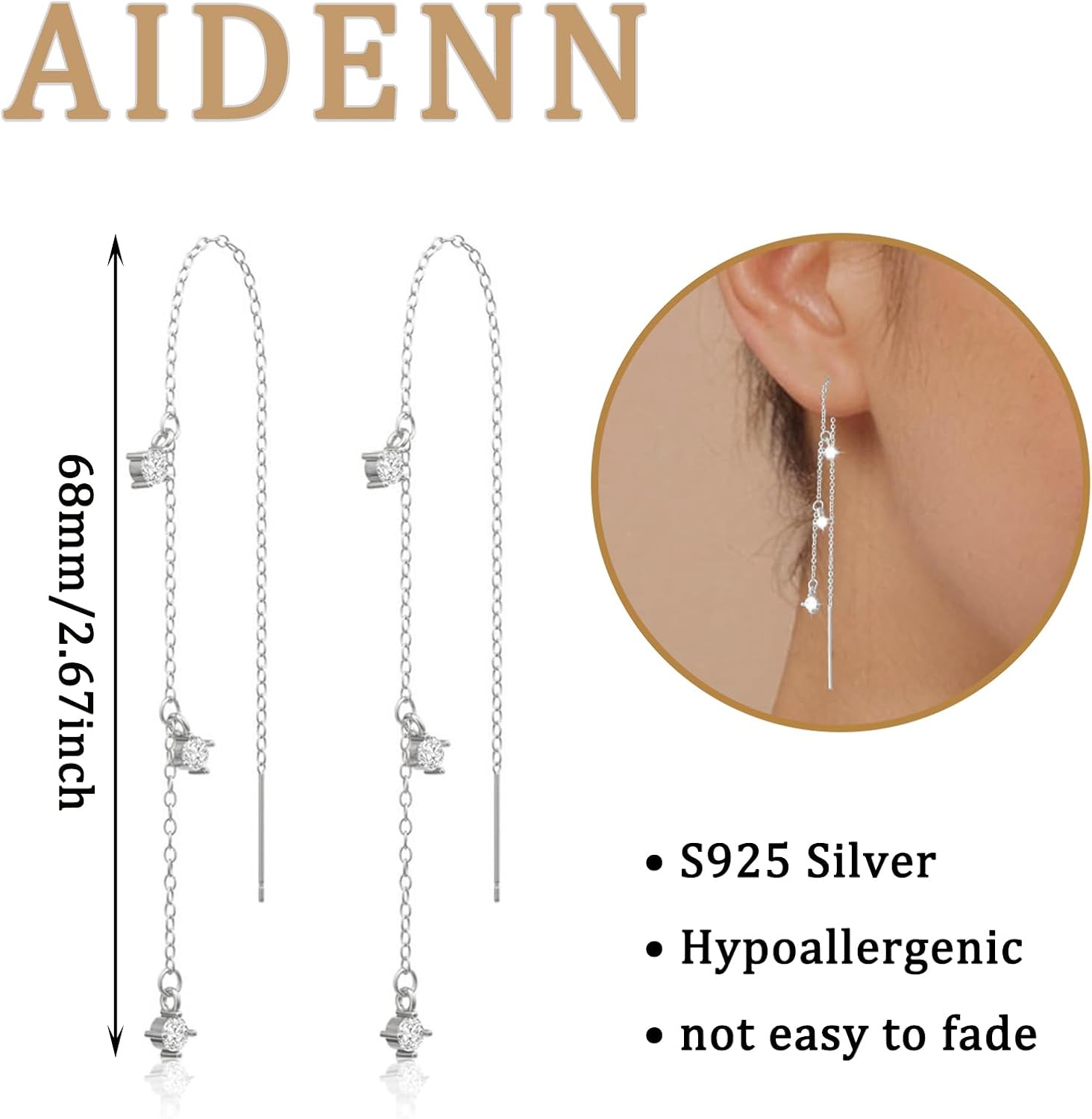 Thumbnail 4 de Aidenn Ohrringe Silber 925 hängend mit Cubic Zirkonia und Quasten – lange Statement-Hängeohrringe für Damen