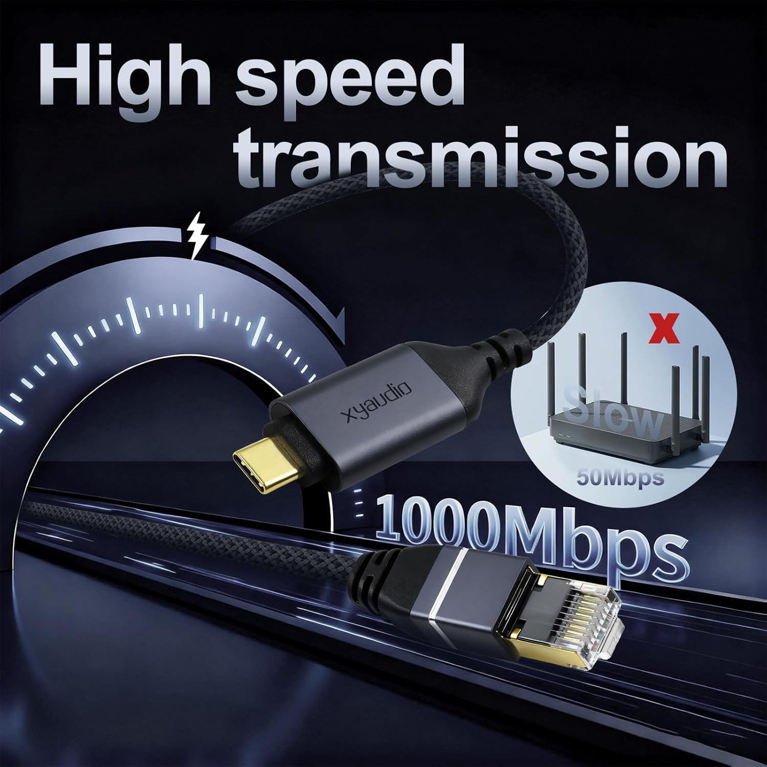 Thumbnail 2 de xyaudio USB-C to Ethernet Cable: Slim Gigabit LAN Adapter for Mac, iPad, and Galaxy Laptops