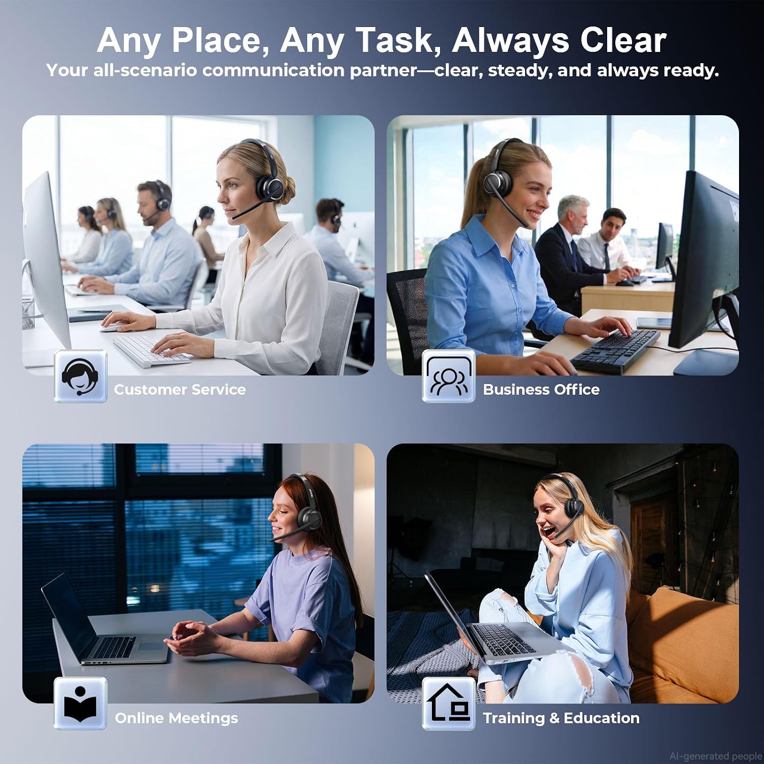 Thumbnail 6 de Wireless Headset with Mic for Work: Bluetooth 6.0, AI Noise Cancelling Mic, 65-Hour Battery
