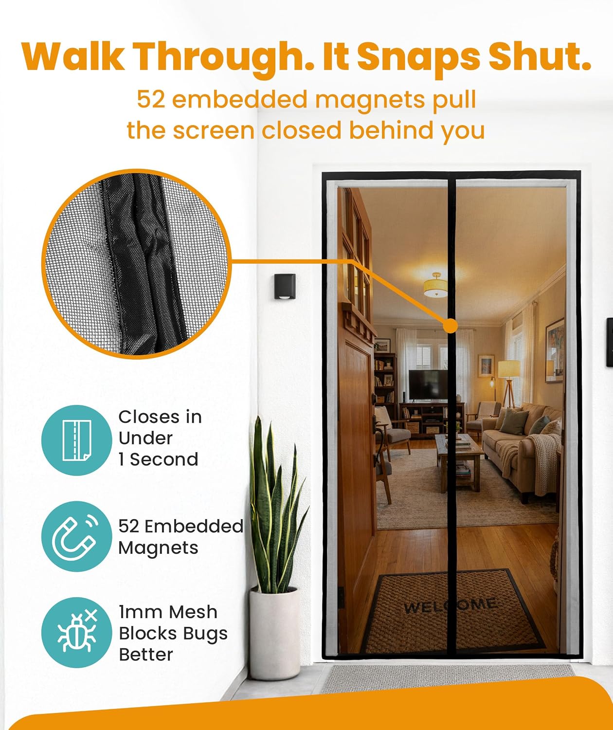 Detalle 2 de Flux Phenom Magnetic Screen Door 38 x 82 Inch