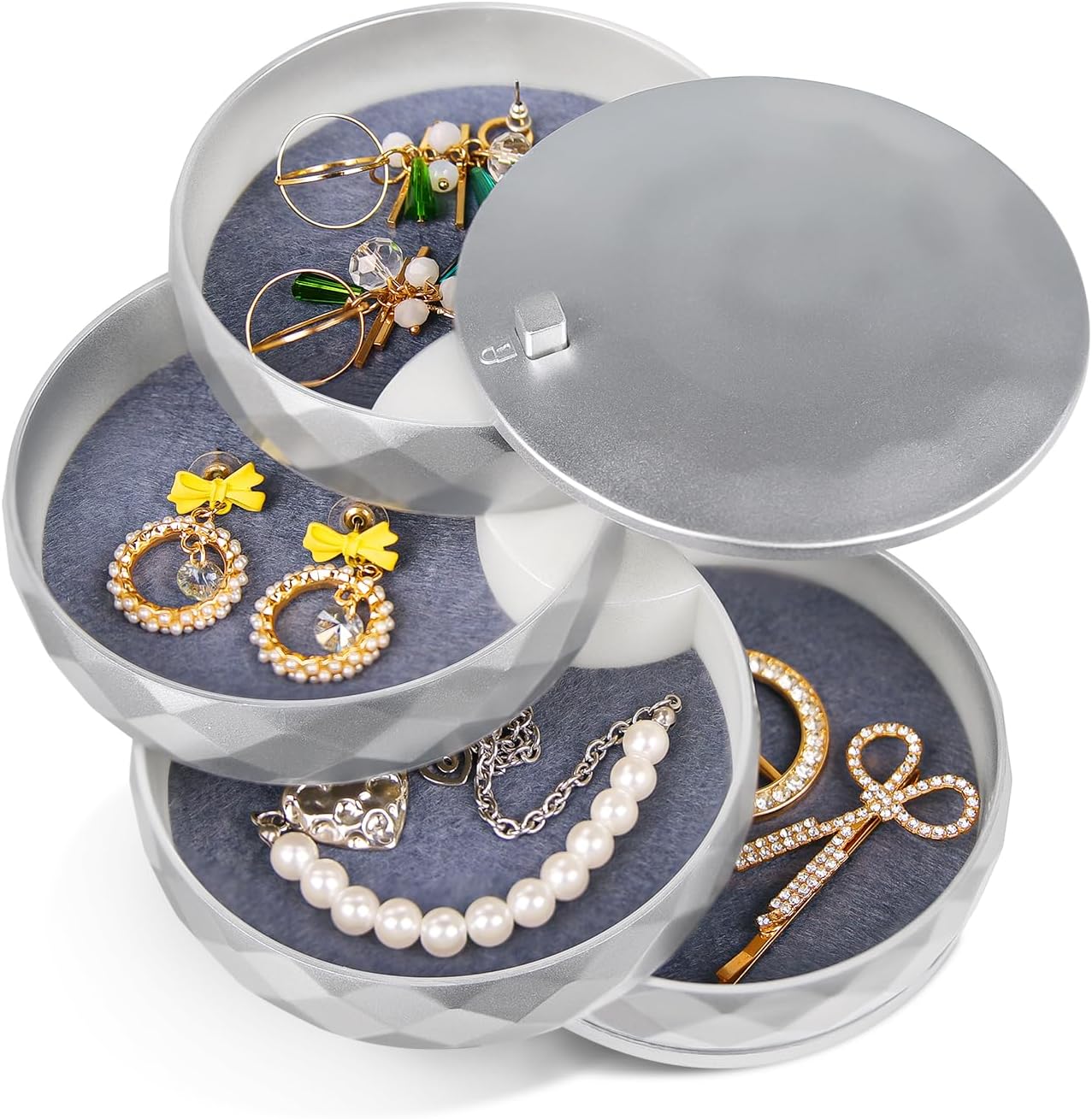 Detalle de INMORVEN Schmuckaufbewahrung Organizer – 4 Ebenen Drehbar, Weiß, 10,5 × 10,5 × 12,5 cm