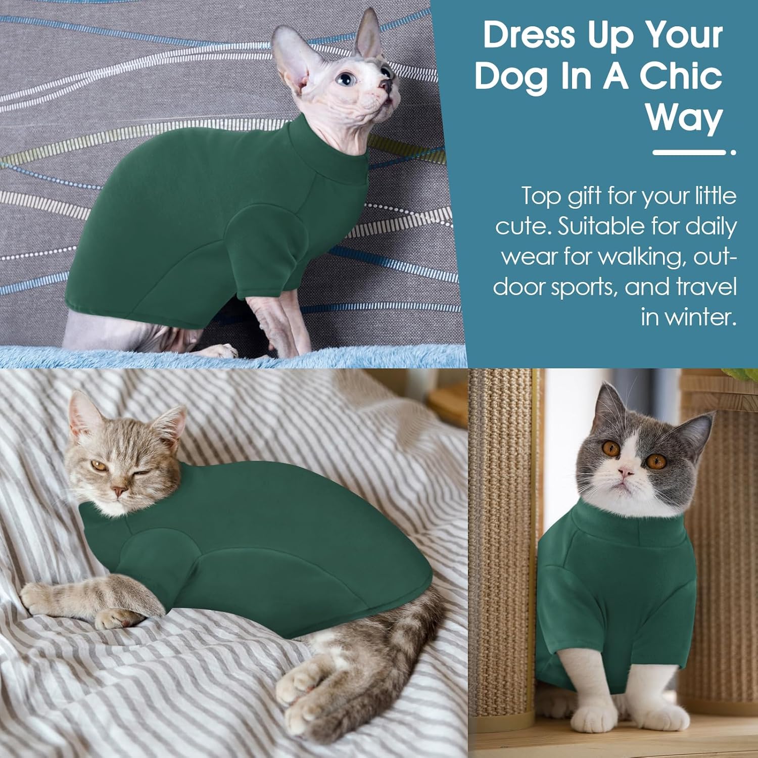 Thumbnail 4 de AOFITEE Turtleneck Jumper for Cats (Soft Fleece) – Green, size L