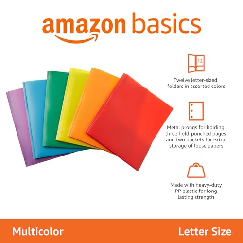 Detalle 2 de Amazon Basics Heavy Duty Plastic Folders with 2 Pockets (12-Pack) in Assorted Colors