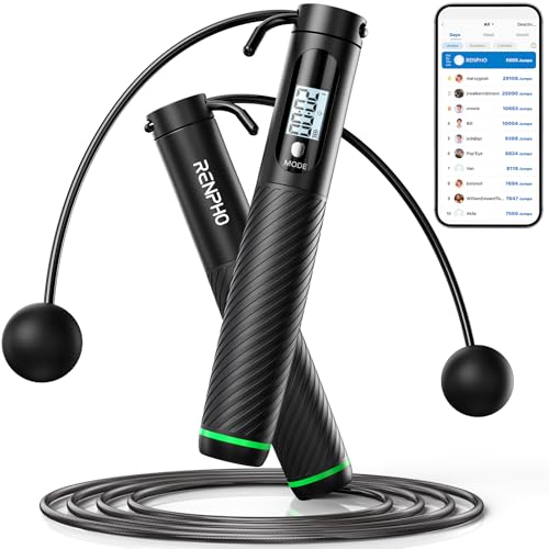 RENPHO Smart Cuerda para Saltar con Contador: versión inalámbrica y ajustable para entrenamiento en casa y en movilidad