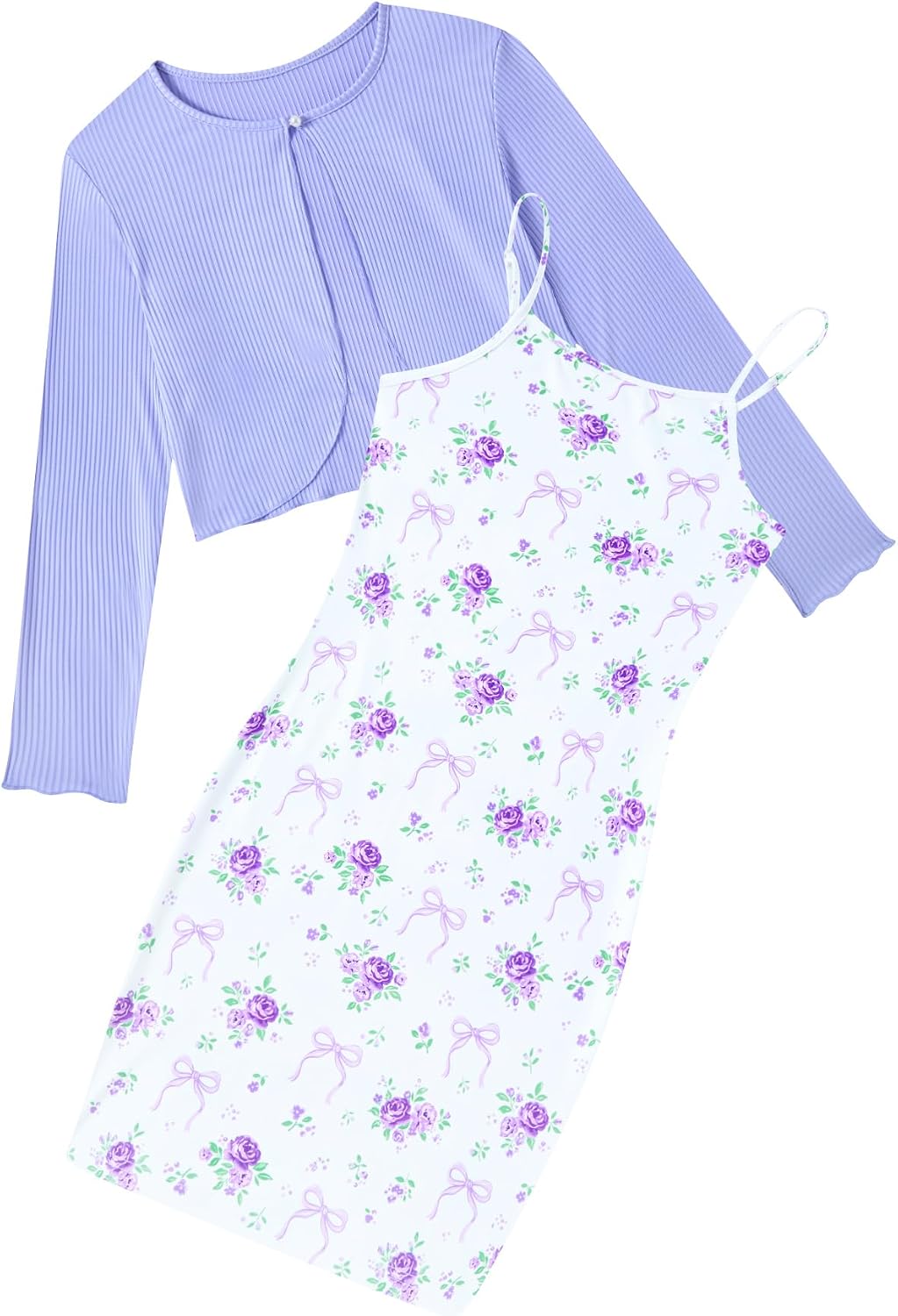 Detalle 2 de Girls' Dress with Ruffle Cardigan, Sizes 7–14